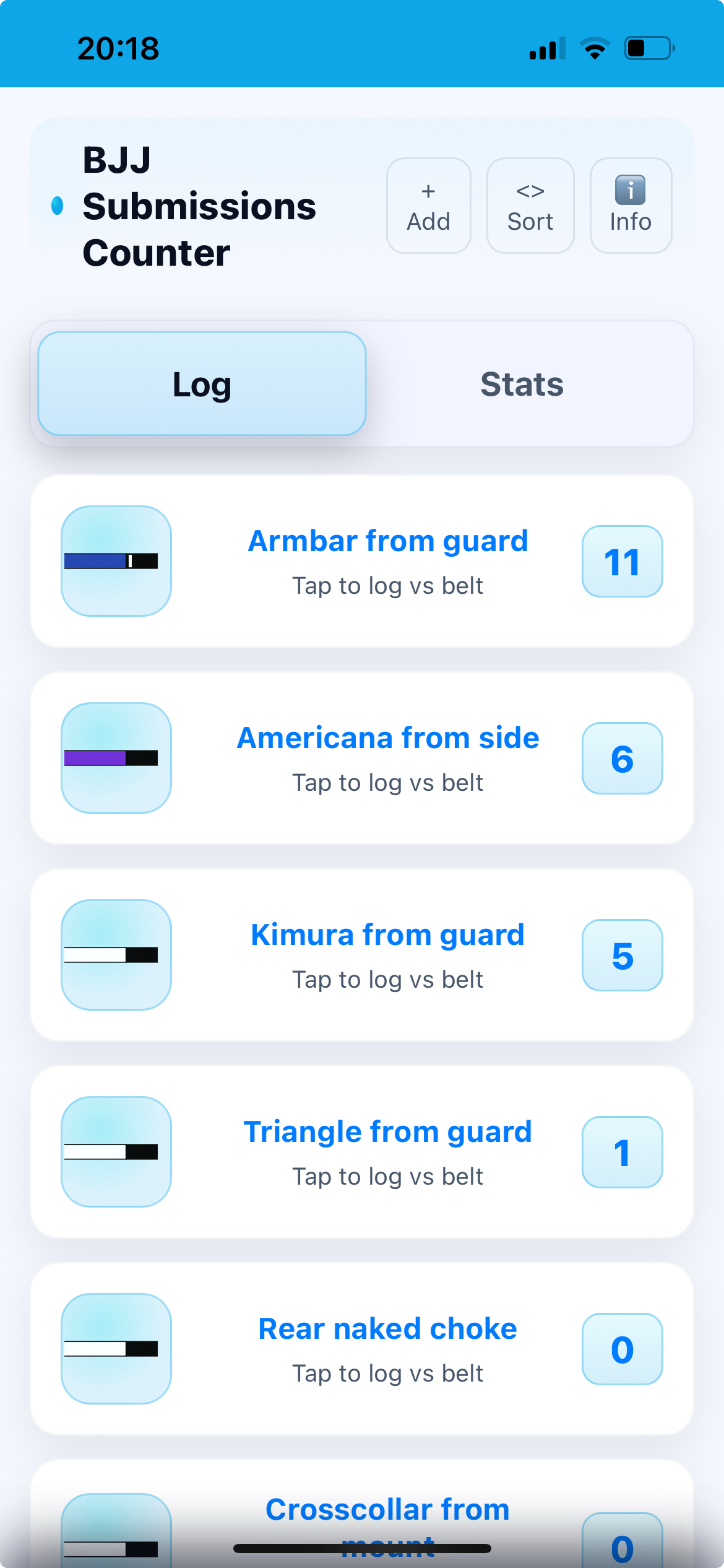 BJJ Submissions Counter app screenshot